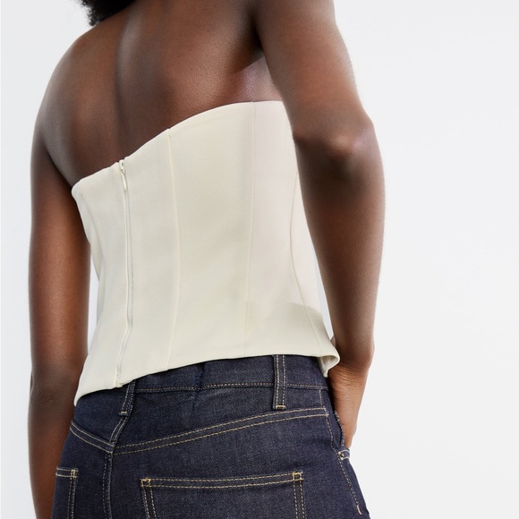 ZARA Oyster White Tuxedo The Masculine Trousers & Bustier Sweetheart Neckline